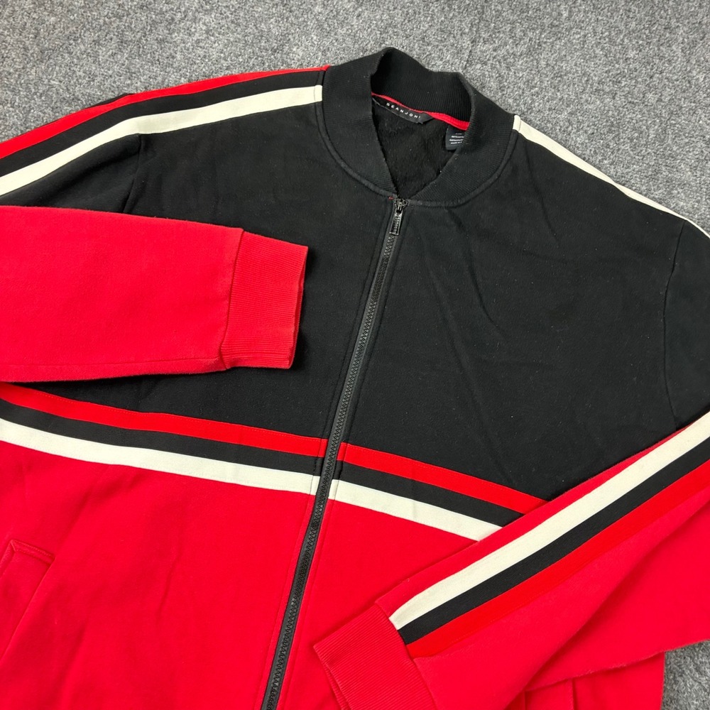 Sean John Mens Size 3XL Red Black Colorblock Full Zip Track Jacket Stripe Bomber